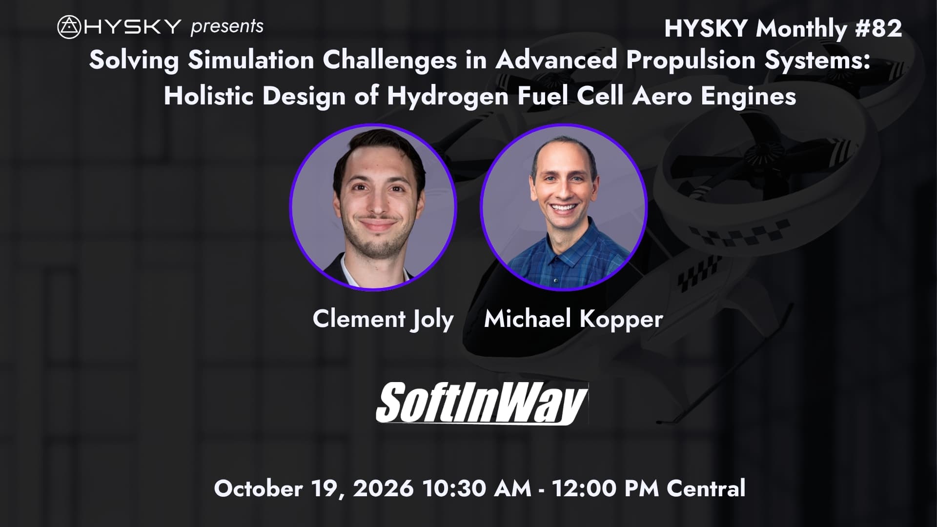HySky Monthly 82 webinar flyer featuring Clement Joly and Michael Kopper of SoftInWay
